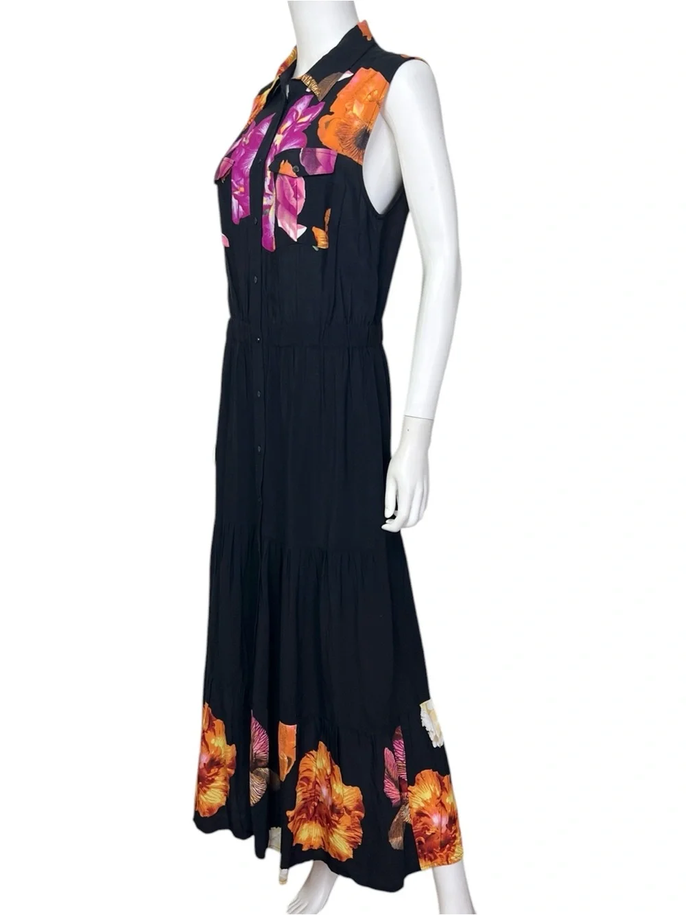 Desigual Suiza Maxi Shirt Dress in Black Motif - sz XL - Picture 4 of 8